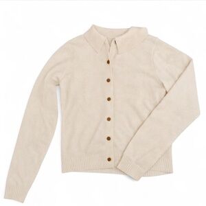 Brandy Melville Elise Wool Cream Button-Up Cardigan with Collar